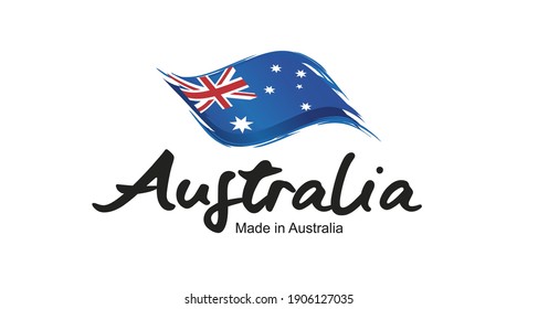 Made In Australia Handwritten Flag Ribbon Typography Lettering Logo Label Banner