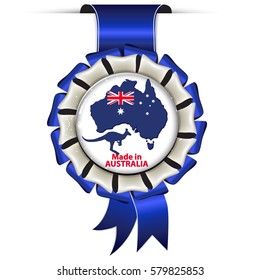 Made in Australia -  hanging ribbon with the Australian map and flag on the background