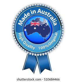 Made in Australia, High Quality, 100% original - hanging ribbon with the Australian map and flag on the background