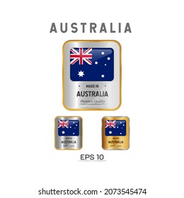 Fabricado en Australia Etiqueta, sello, marca o logotipo. Con la bandera nacional de Australia. En platino, oro y colores plateados. Emblem Premium y Luxury