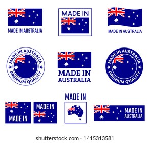 made in Australia labels set, made in Commonwealth of Australia product emblem