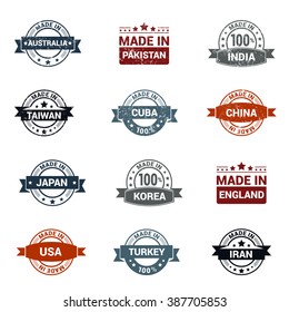 Made in Australia, Pakistan, India, Taiwan, Cuba, China, Japan, Korea, South, North, England, USA, Turkey, Iran, Rubber Grunge Stamp Set