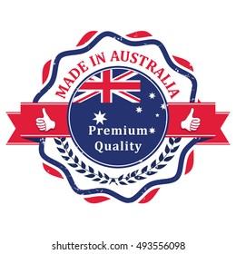 Made in Australia, Premium Quality - label / stamp / badge with the Australian map and flag on the background