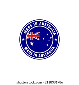 Hecho en australia, icono de etiqueta redonda. sello, signo, pegatina, insignia, símbolo, emblema, logo impreso con bandera australiana. Ilustración del vector EPS 10.