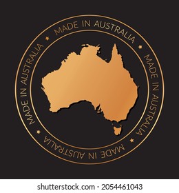 MADE IN AUSTRALIA - round vector banner with golden map of Australia	