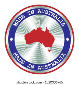 Made in Australia seal or stamp. Round hologram sign for label design and national marketing.