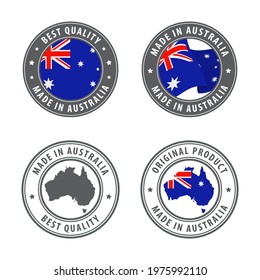 Made in Australia - set of labels, stamps, badges, with the Australian map and flag. Best quality. Original product. Vector illustration