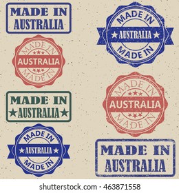 Made in Australia set of stamps vector illustration.