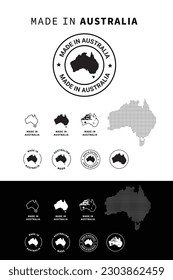 Made in Australia Vector Badges. Australian Made Vector Badges. Australian Made with Love Badges. Badges for white and Dark backgrounds.