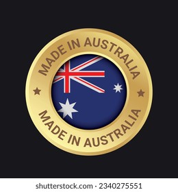 Made in Australia vector logo, icon, graphic, trusts badge. Made in Australia map