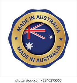 Made in Australia vector logo, icon, graphic, trusts badge. Made in Australia map