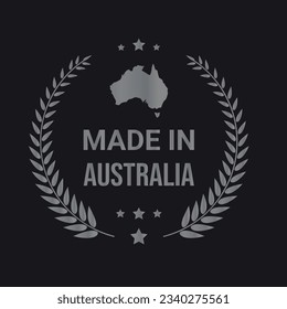 Made in Australia vector logo, icon, graphic, trusts badge. Made in Australia map