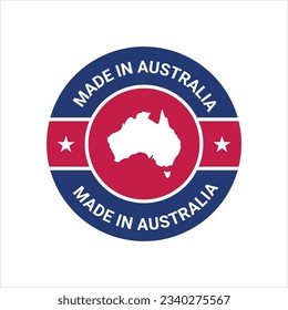 Fabricado en Australia logotipo vectorial, icono, gráfico, tarjeta de confianza. Mapa hecho en Australia