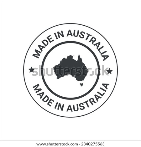 Made in Australia vector logo, icon, graphic, trusts badge. Made in Australia map