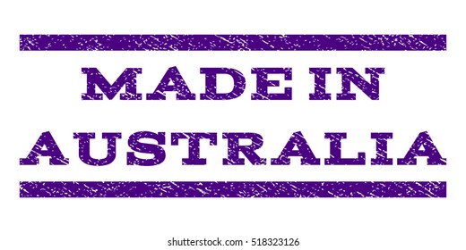 Made In Australia watermark stamp. Text caption between horizontal parallel lines with grunge design style. Rubber seal stamp with unclean texture.