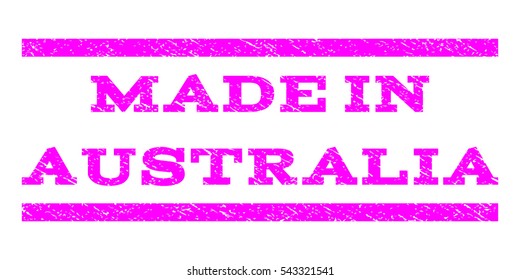 Made In Australia watermark stamp. Text tag between horizontal parallel lines with grunge design style. Rubber seal stamp with dust texture. Vector magenta color ink imprint on a white background.