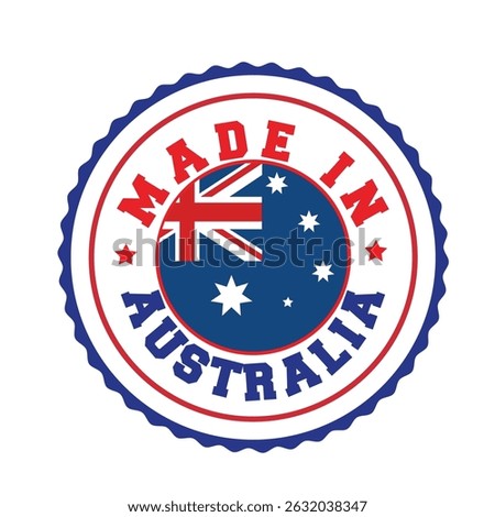 Made in Australiawith the flag of the country vector stamp logo, seal design.