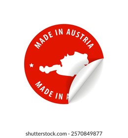 Made in Austria - Country Map Sticker. Best Quality. Original Product. Vector illustration.