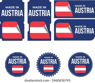 Made in Austria. Austria flag, Tag, Seal, Stamp, Flag, Icon vector