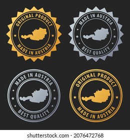 Made in Austria - gold and silver stamp set. Best quality. Original product. Vector illustration