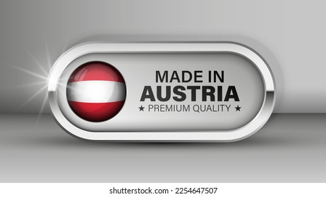 Hecho en Austria gráfico y etiqueta. Elemento de impacto para el uso que desea hacer de él.
