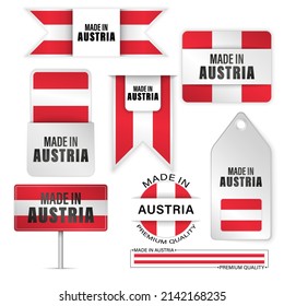 Made in Austria graphics and labels set. Some elements of impact for the use you want to make of it.