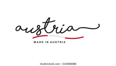 Made in Austria handwritten calligraphic lettering logo sticker flag ribbon banner
