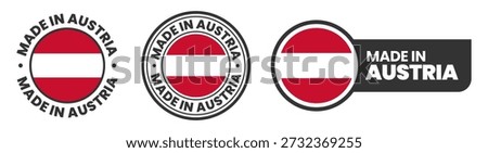 Made in austria labels, stamps, badges with austria flag template icon set