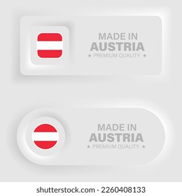 Made in Austria neumorphic graphic and label. Element of impact for the use you want to make of it.