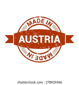 Made in Austria - Round red grunge rubber stamp design isolated on white background. vector illustration vintage texture.