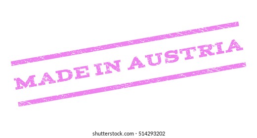 Made In Austria watermark stamp. Text caption between parallel lines with grunge design style. Rubber seal stamp with unclean texture. Vector violet color ink imprint on a white background.