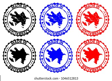 Made in Azerbaijan - rubber stamp - vector, Azerbaijan map pattern - black,blue and red