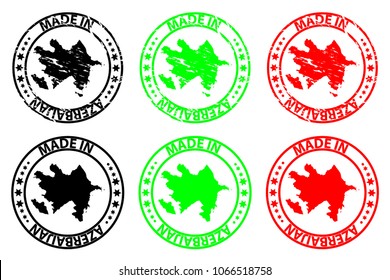 Made in Azerbaijan - rubber stamp - vector, Azerbaijan map pattern - black,green and red
