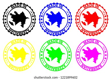 Made in Azerbaijan - rubber stamp - vector, Azerbaijan map pattern - black, blue, green, yellow, purple and red