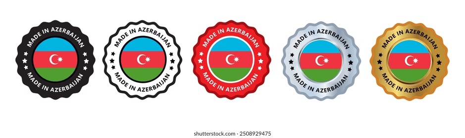 Made in azerbaijan set of sign stamp badge, with varian color red, silver, gold, black suitable for products manufactured, military, agriculture or food vector illustration eps editable text