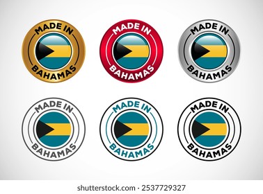 Ícone do rótulo Feito nas Bahamas com sinalizador. Conjunto de ícones para empresa, selo, selo, adesivo, logotipo e símbolo