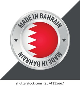 Made in Bahrain badge logo flag sticker 3d vector illustration isolated on white