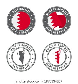 Made in Bahrain - set of labels, stamps, badges, with the Bahrain map and flag. Best quality. Original product. Vector illustration