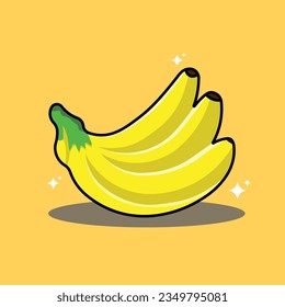Ich habe ein Bananenflachdesign mit einer Mischung aus orangefarbenem Hintergrund und gelben Bananen gemacht