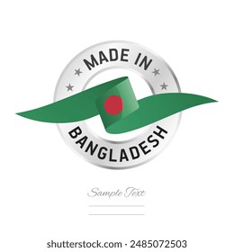 Made in Bangladesh. Bangladesh flag ribbon with circle silver ring seal stamp icon. Bangladesh sign label vector isolated on white background