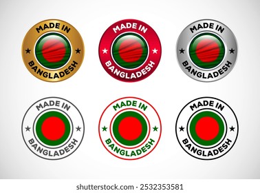 Made in Bangladesh label icon with flag. Icon set for business, badge, seal, sticker, logo, and symbol