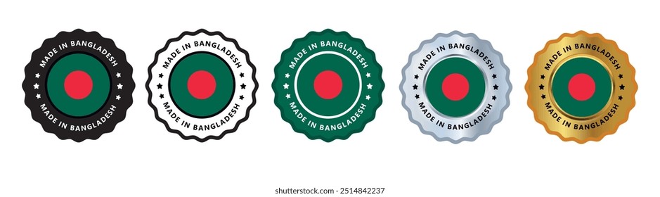 Made in bangladesh set of sign stamp badge, with varian color green, silver, gold, black suitable for products manufactured, military, agriculture or food vector illustration eps editable text