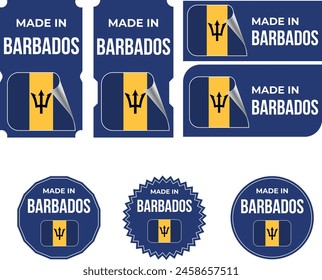 Hecho en Barbados. Barbados flag, Etiqueta, Sello, Estampilla, Bandera, Icono Vector