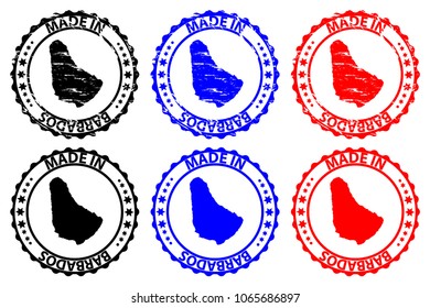 Made in Barbados - rubber stamp - vector, Barbados map pattern - black, blue and red