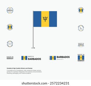 Made in Barbados Stamps, Flag, Tags, labels, Seals, Icons. Creative Designs for Branding and Packaging