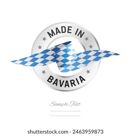 Made in Bavaria. Bavaria flag ribbon with circle silver ring seal stamp icon. Bavaria sign label vector isolated on white background