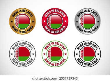 Made in Belarus label icon with flag. Icon set for business, badge, seal, sticker, logo, and symbol
