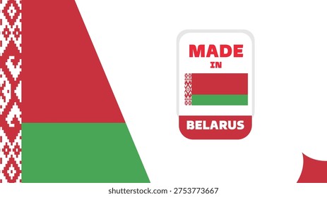 Made in Belarus Quality Label with National Flag for Product Packaging and Export. Translation: Zroblena u Belarusi. Professional Belarusian Identity Seal for Global Export and International Trade Industry