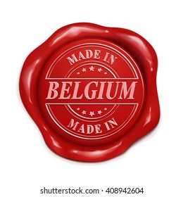 made in Belgium 3d illustration red wax seal over white background