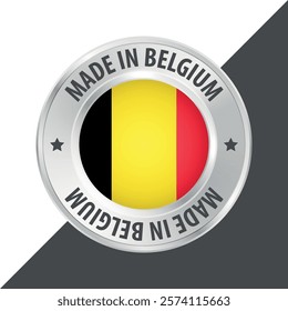 Made in Belgium badge logo flag sticker 3d vector illustration isolated on white